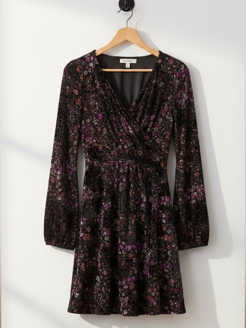 Papillon Purple Black Burnt Out Floral Mini Dress Size XS